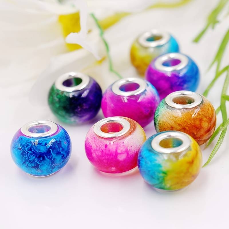 Explosion Two tone Glass Beads Large Hole Loose Beads - Temu